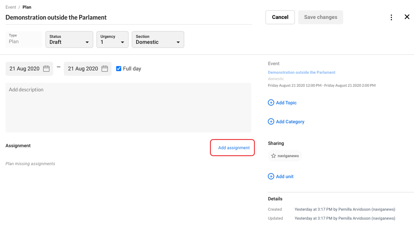 Click on Add assignment in the plan so create an assignment.